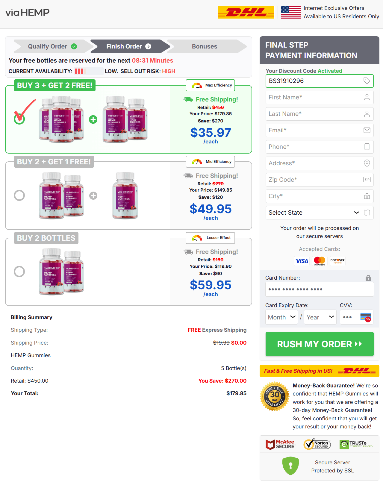 ViaHemp Secure Checkout Page
